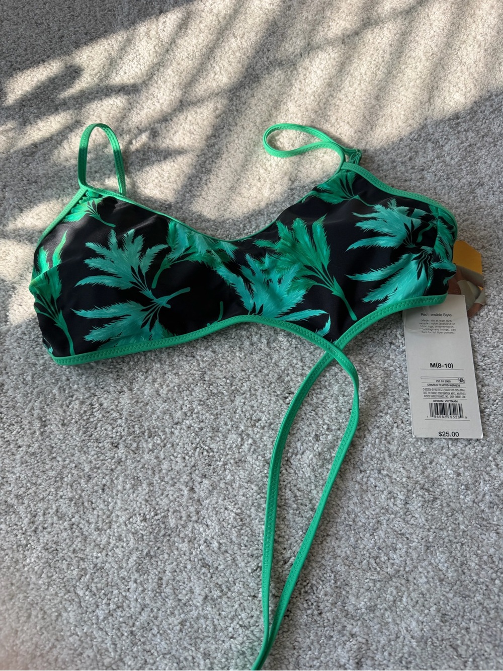 Fe Noel x Target Black Bikini Top with Bright Teal Palm Print